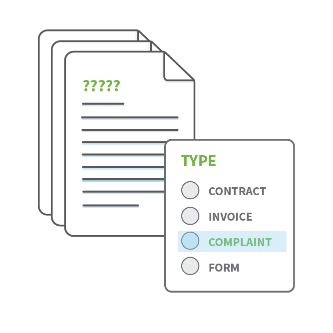 Vector image of a document being classified as a complaint