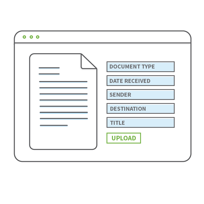 Vector image of a document being indexed in a web browser